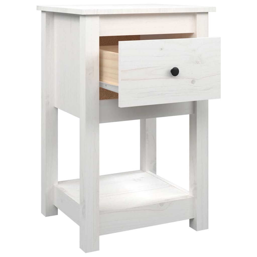 Table de chevet blanche 40x35x61,5 cm en bois de pin massif