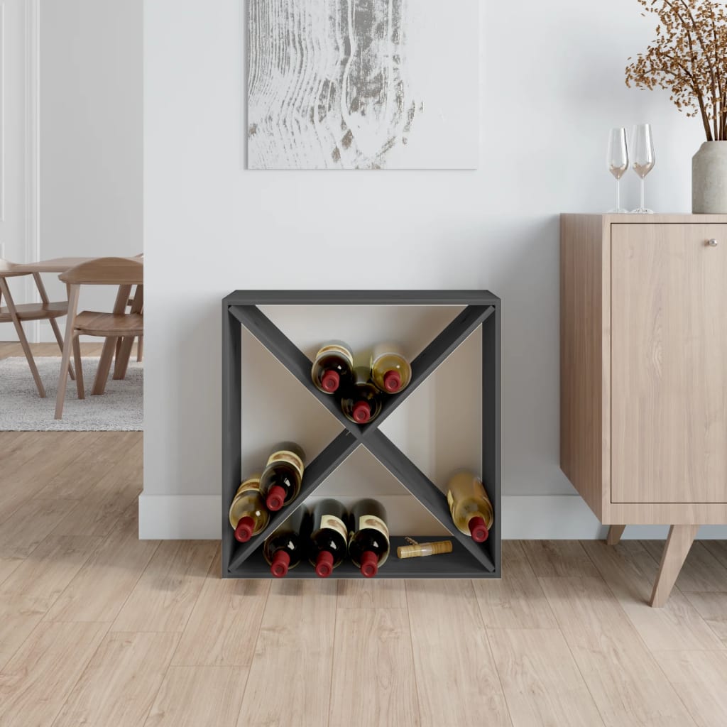 Casier à vin gris 62x25x62 cm en bois de pin massif