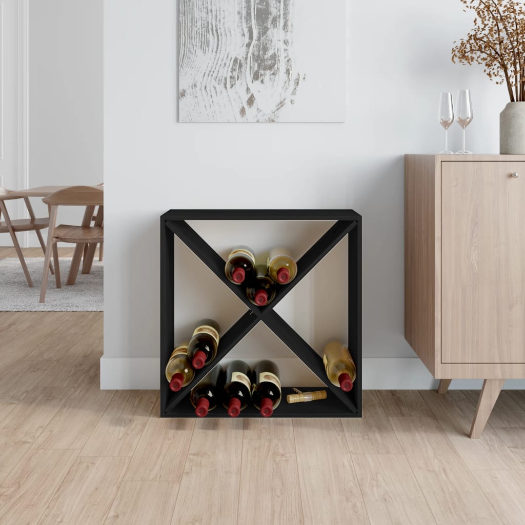 Casier à vin noir 62x25x62 cm en bois de pin massif