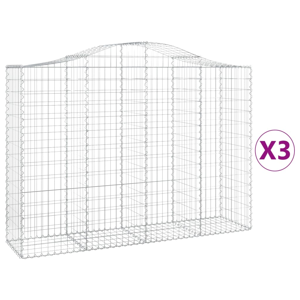 Gabionen mit Hochbogen 3 Stk. 200x50x140/160cm Verzinktes Eisen