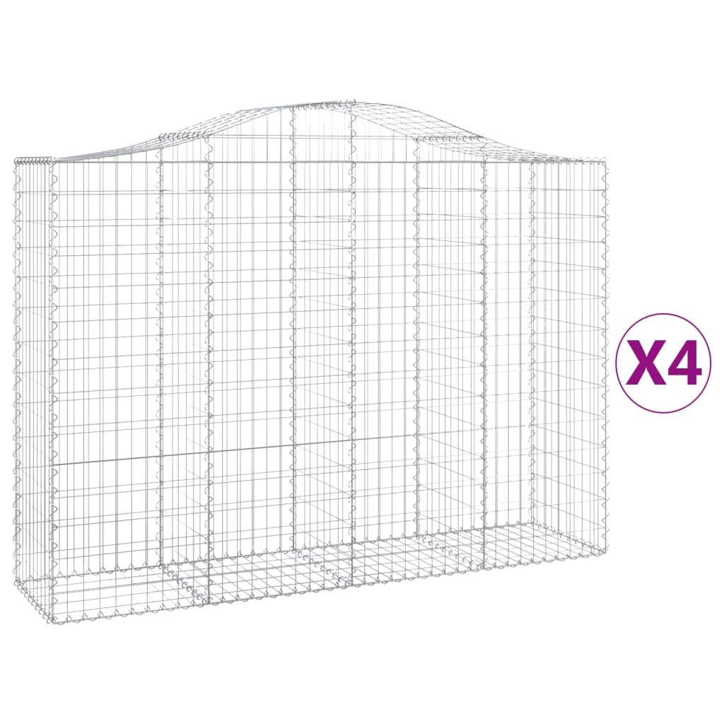 Gabionen mit Hochbogen 4 Stk. 200x50x140/160cm Verzinktes Eisen