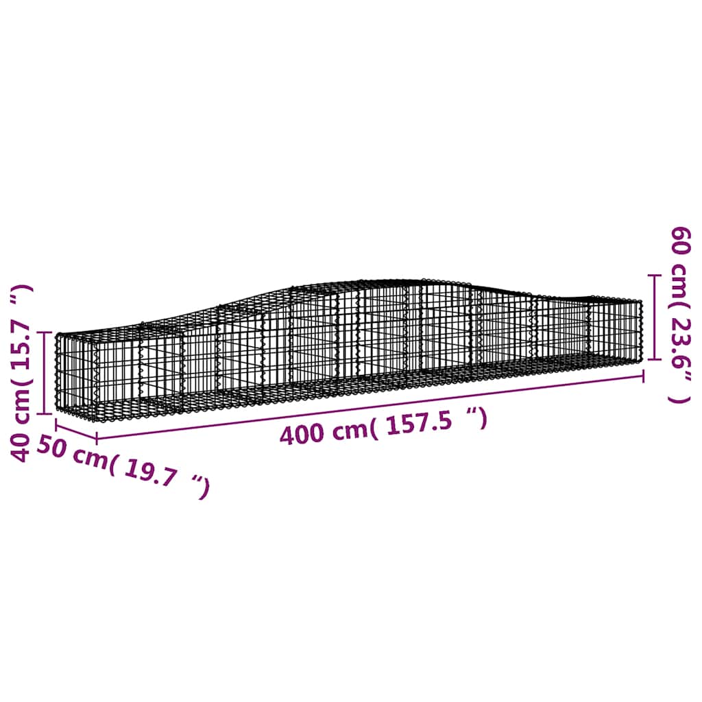 Gabionen mit Hochbogen 3 Stk. 400x50x40/60cm Verzinktes Eisen