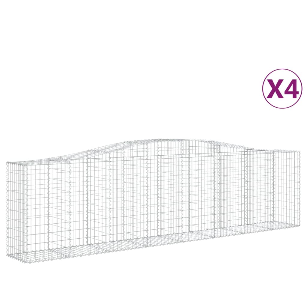 Gabionen mit Hochbogen 4 Stk. 400x50x100/120cm Verzinktes Eisen