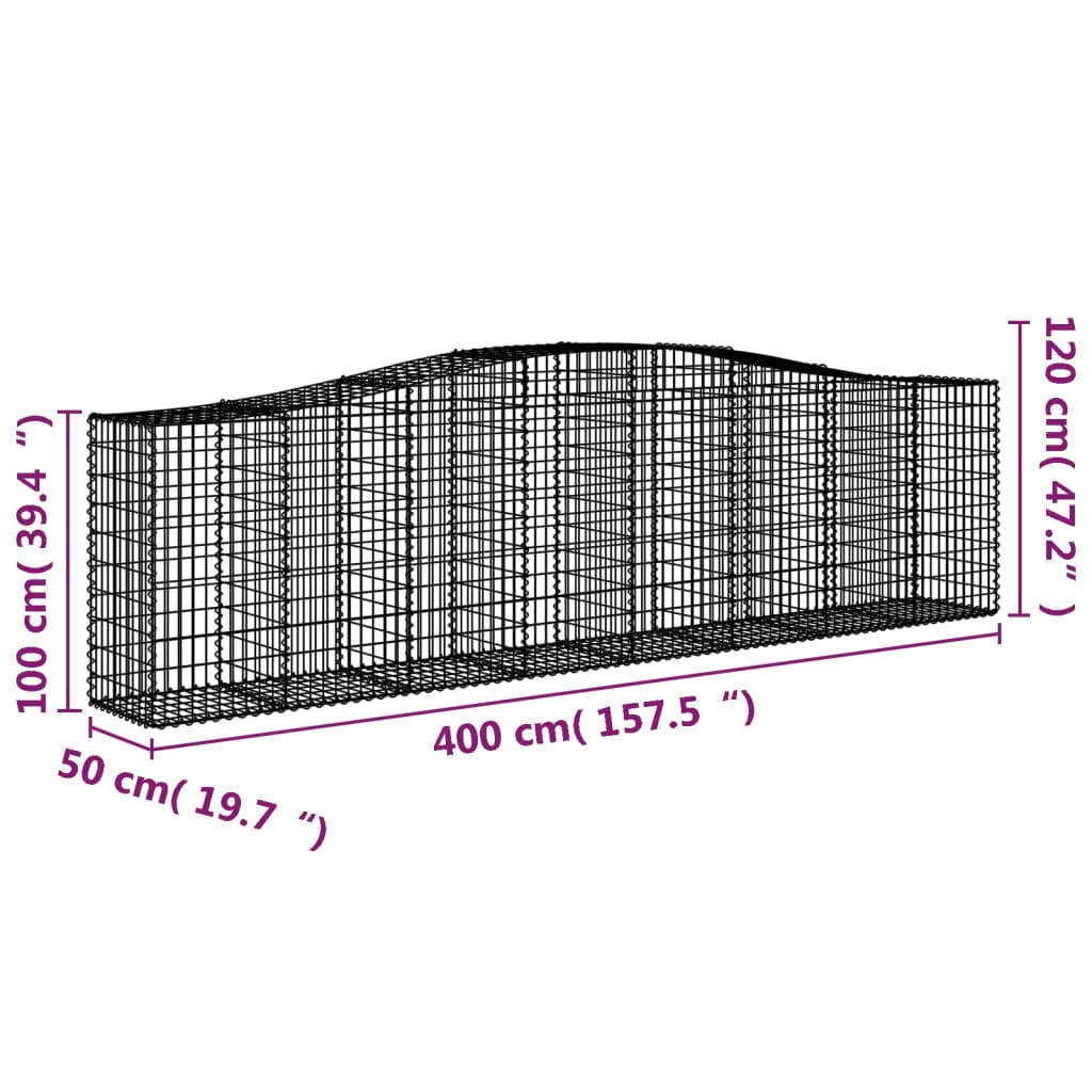 Gabionen mit Hochbogen 6 Stk. 400x50x100/120cm Verzinktes Eisen