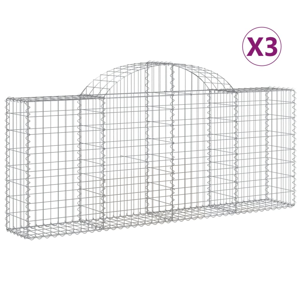 Gabionen mit Hochbogen 3 Stk. 200x30x80/100 cm Verzinktes Eisen