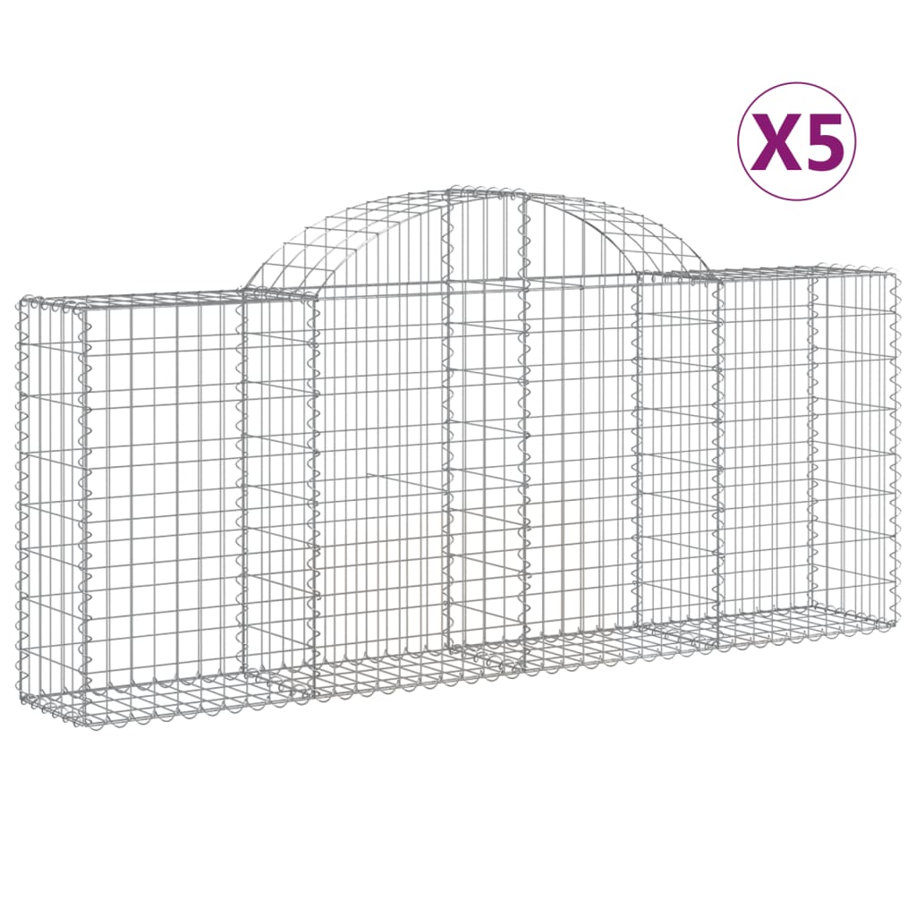 Gabionen mit Hochbogen 5 Stk. 200x30x80/100 cm Verzinktes Eisen