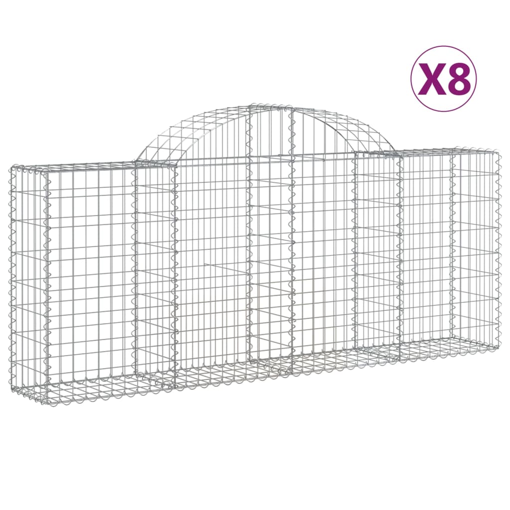 Gabionen mit Hochbogen 8 Stk. 200x30x80/100 cm Verzinktes Eisen