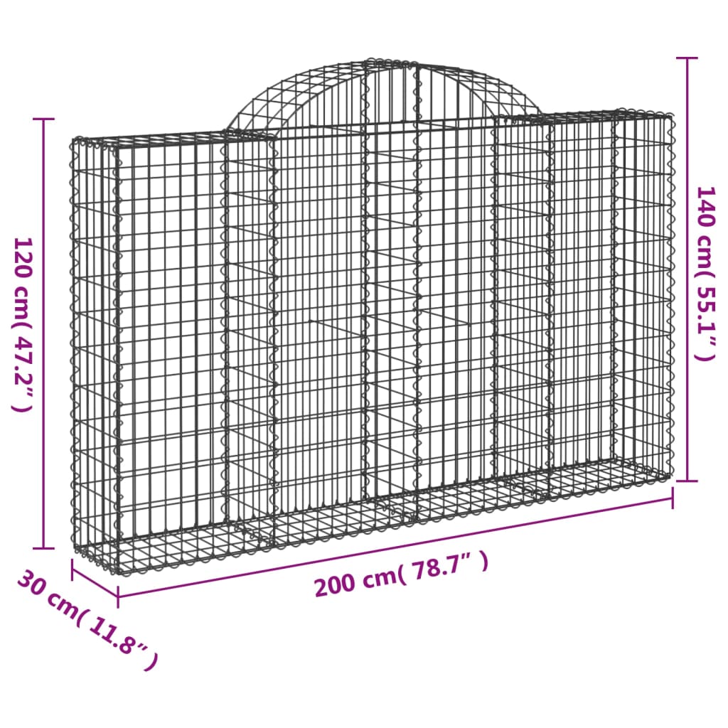 Gabionen mit Hochbogen 3 Stk. 200x30x120/140cm Verzinktes Eisen