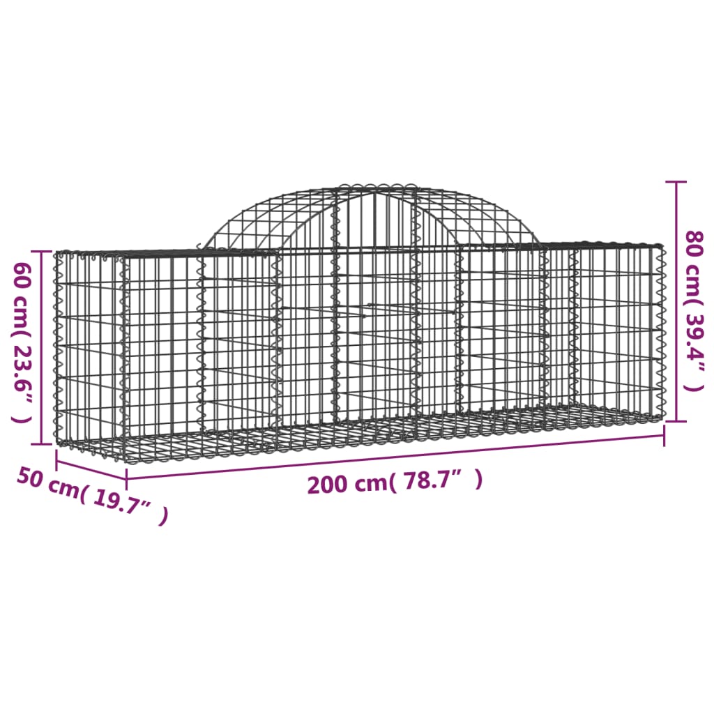 Gabionen mit Hochbogen 10 Stk. 200x50x60/80 cm Verzinktes Eisen