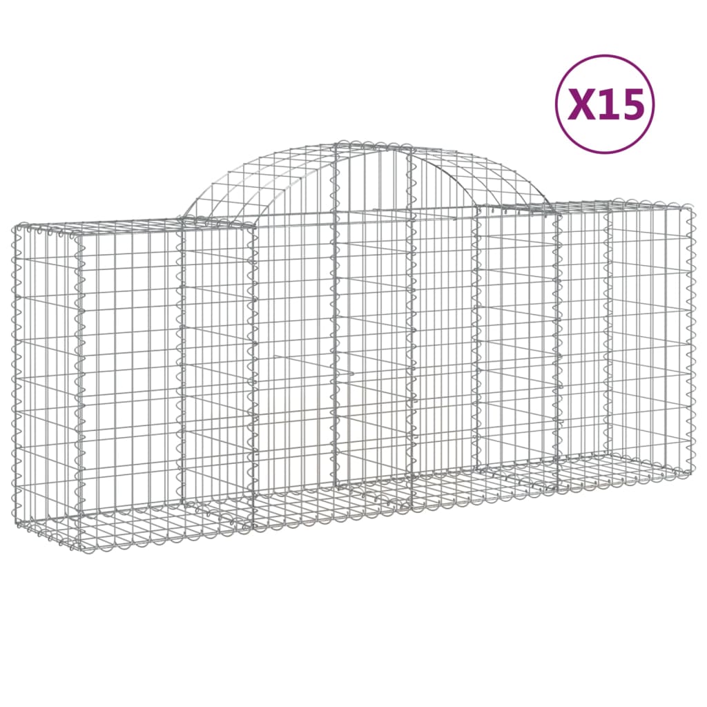 Gabionen mit Hochbogen 15 Stk. 200x50x80/100cm Verzinktes Eisen