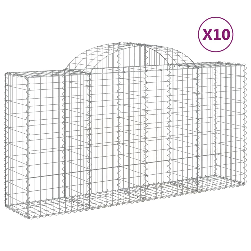 Gabionen mit Hochbogen 10 Stk 200x50x100/120cm Verzinktes Eisen
