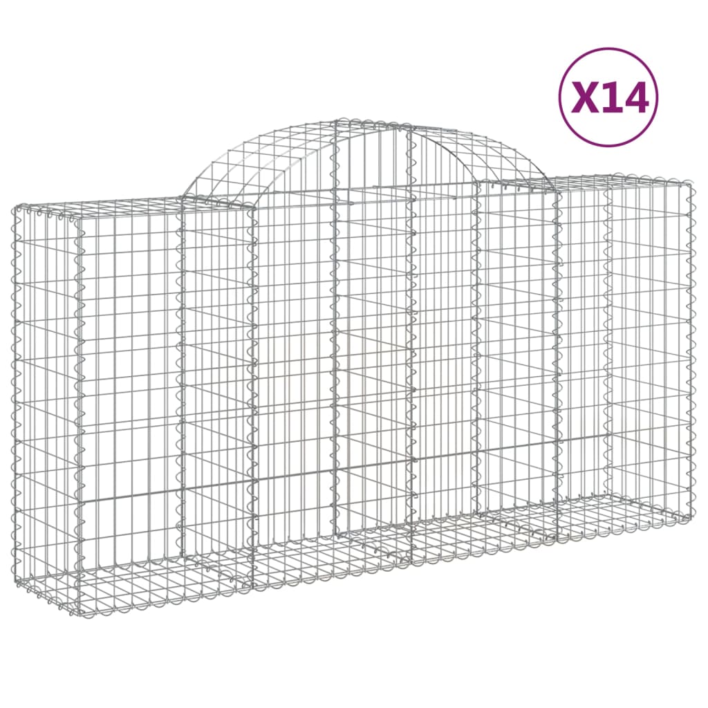 Gabionen mit Hochbogen 14 Stk 200x50x100/120cm Verzinktes Eisen