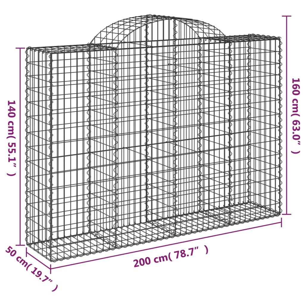 Gabionen mit Hochbogen 3 Stk. 200x50x140/160cm Verzinktes Eisen