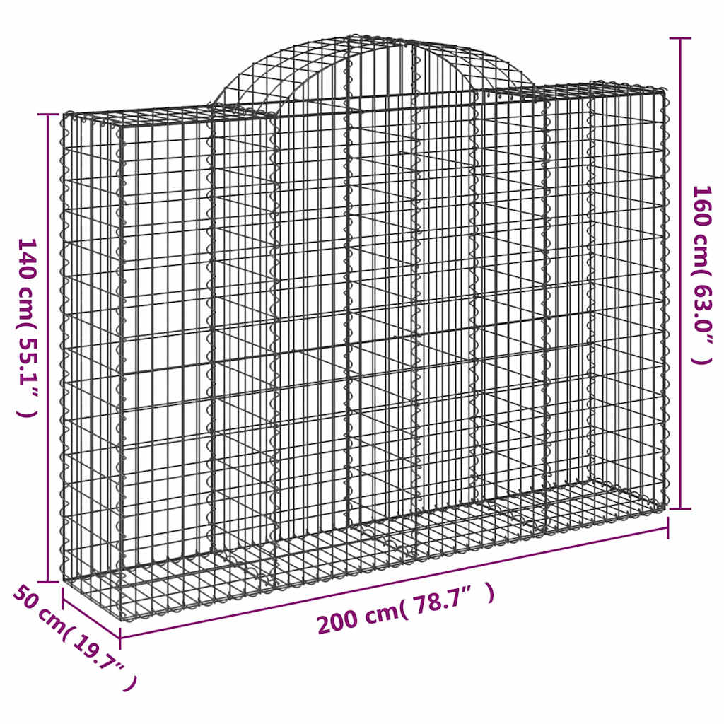 Gabionen mit Hochbogen 5 Stk. 200x50x140/160cm Verzinktes Eisen