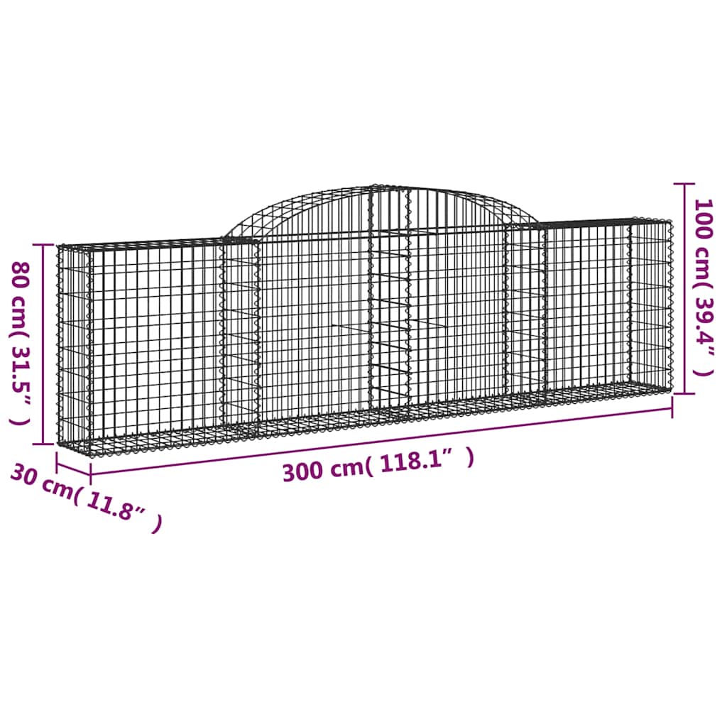 Gabionen mit Hochbogen 5 Stk. 300x30x80/100 cm Verzinktes Eisen