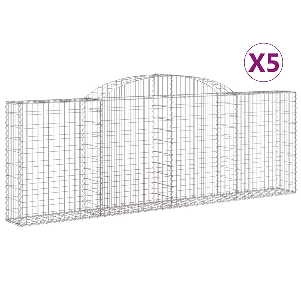 Gabionen mit Hochbogen 5 Stk. 300x30x100/120cm Verzinktes Eisen