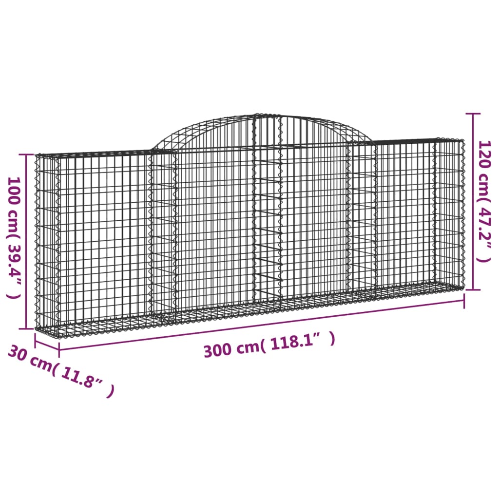 Gabionen mit Hochbogen 6 Stk. 300x30x100/120cm Verzinktes Eisen