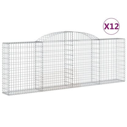 Gabionen mit Hochbogen 12 Stk 300x30x100/120cm Verzinktes Eisen