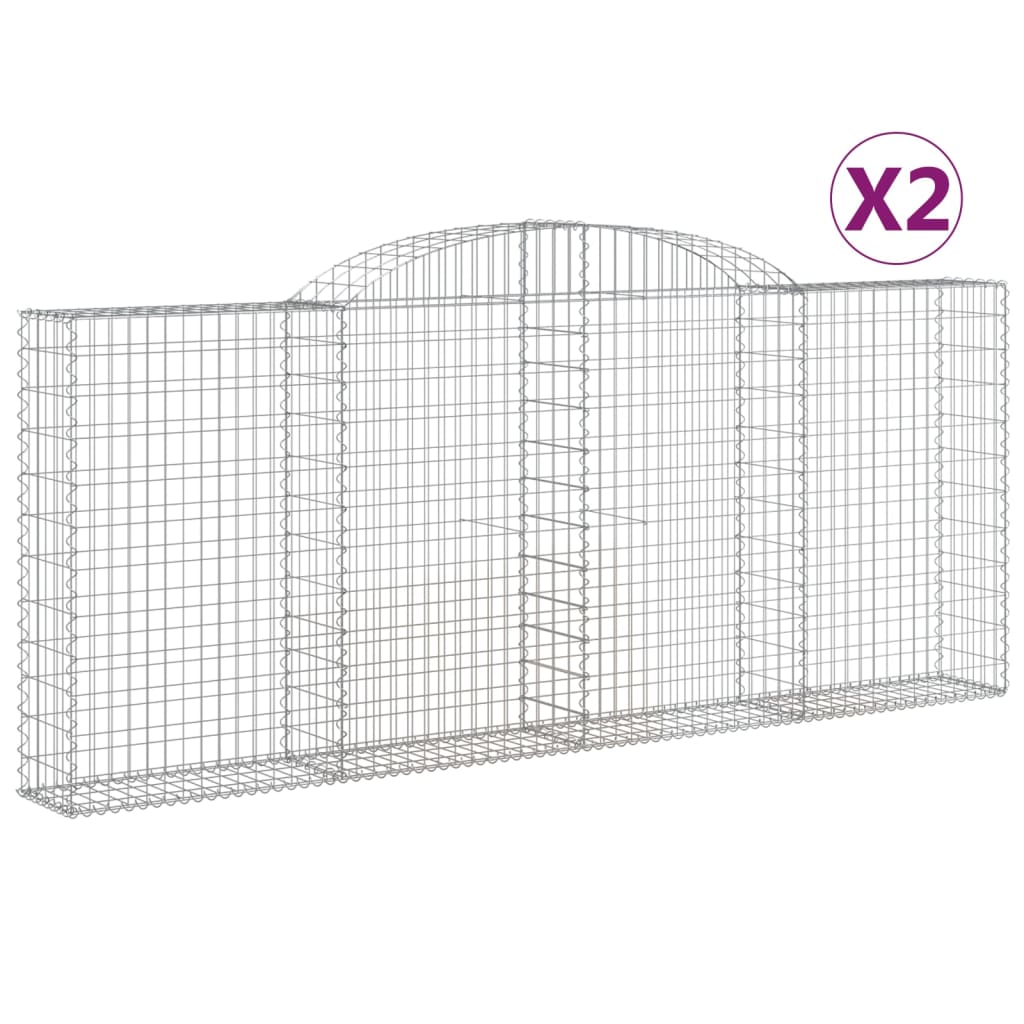 Gabionen mit Hochbogen 2 Stk. 300x30x120/140cm Verzinktes Eisen