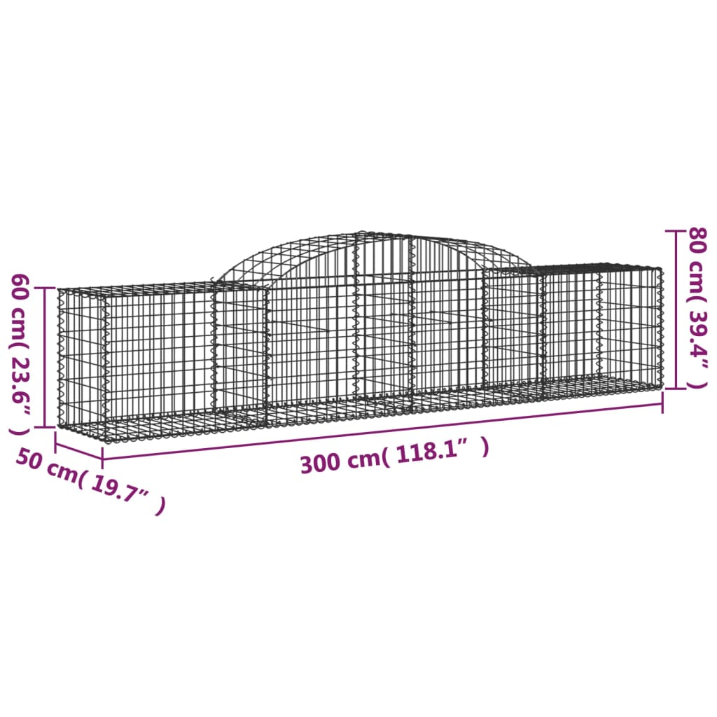 Gabionen mit Hochbogen 6 Stk. 300x50x60/80 cm Verzinktes Eisen