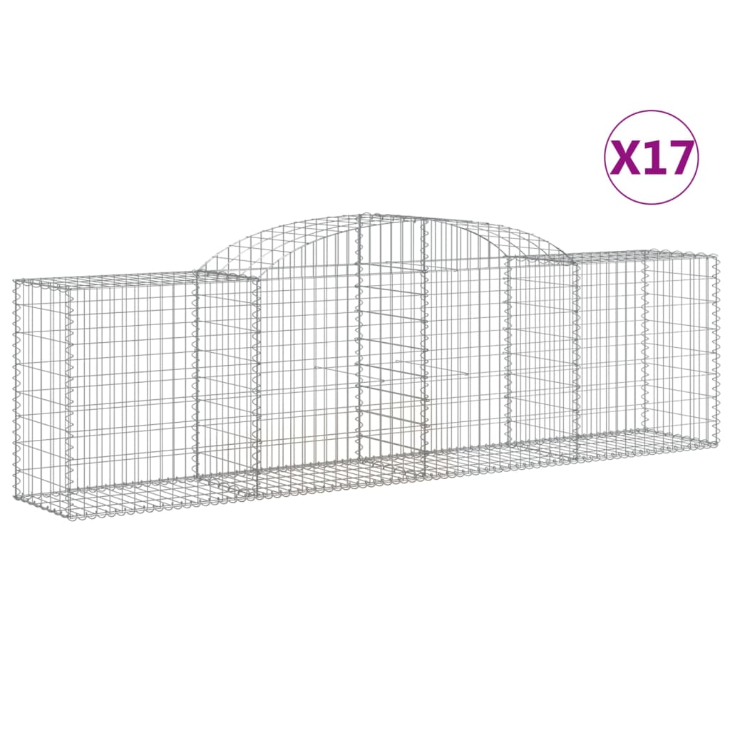 Gabionen mit Hochbogen 17 Stk. 300x50x80/100cm Verzinktes Eisen
