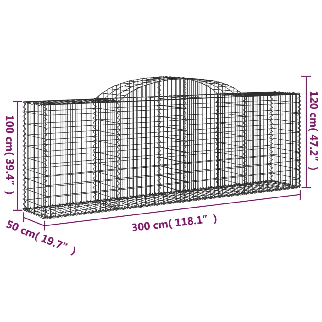 Gabionen mit Hochbogen 6 Stk. 300x50x100/120cm Verzinktes Eisen