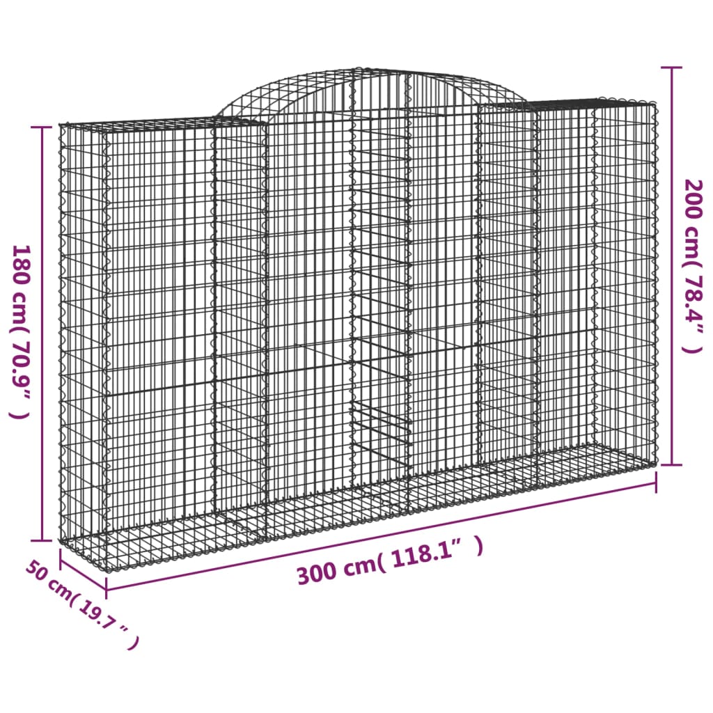 Gabionen mit Hochbogen 2 Stk. 300x50x180/200cm Verzinktes Eisen