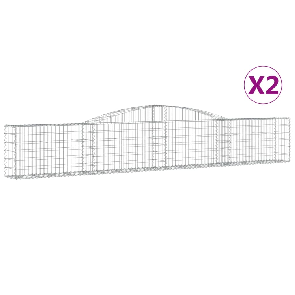 Gabionen mit Hochbogen 2 Stk. 400x30x60/80 cm Verzinktes Eisen