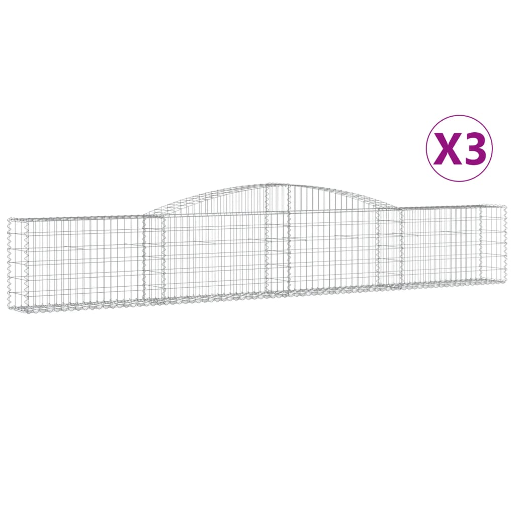 Gabionen mit Hochbogen 3 Stk. 400x30x60/80 cm Verzinktes Eisen