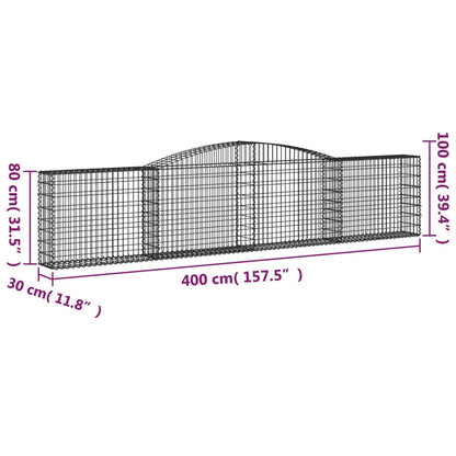 Gabionen mit Hochbogen 2 Stk. 400x30x80/100cm Verzinktes Eisen