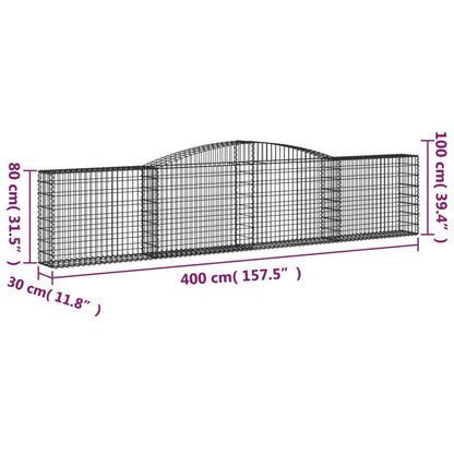 Gabionen mit Hochbogen 3 Stk. 400x30x80/100cm Verzinktes Eisen