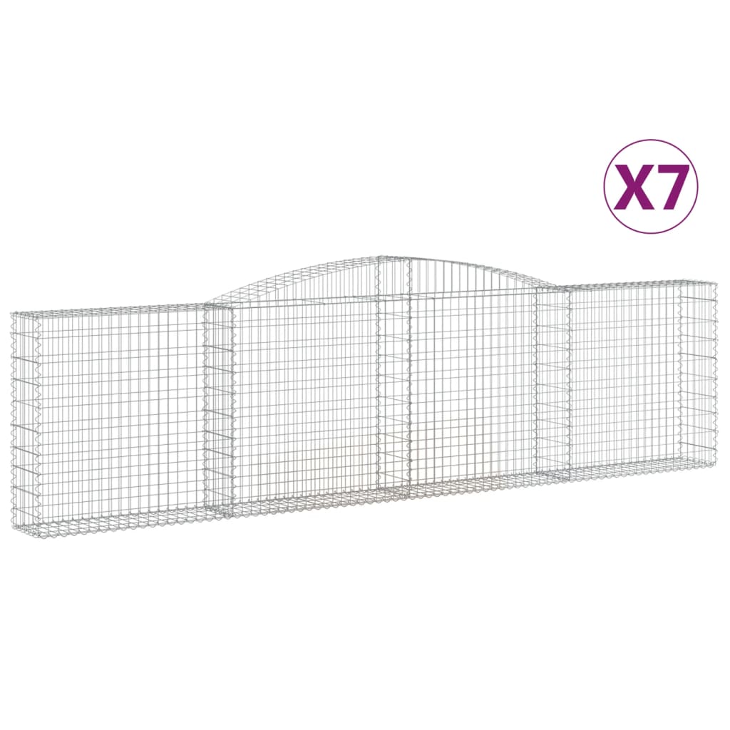Gabionen mit Hochbogen 7 Stk. 400x30x100/120cm Verzinktes Eisen