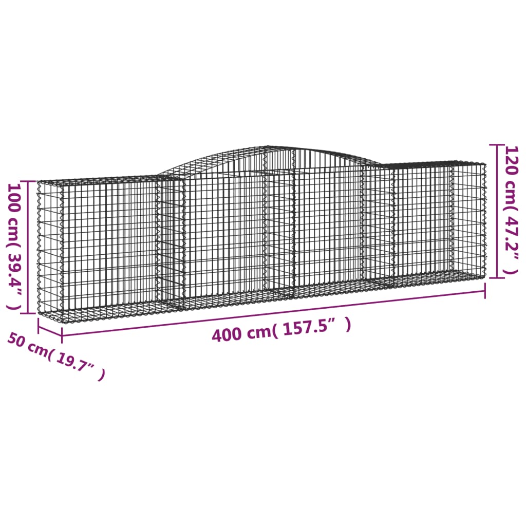 Gabionen mit Hochbogen 4 Stk. 400x50x100/120cm Verzinktes Eisen