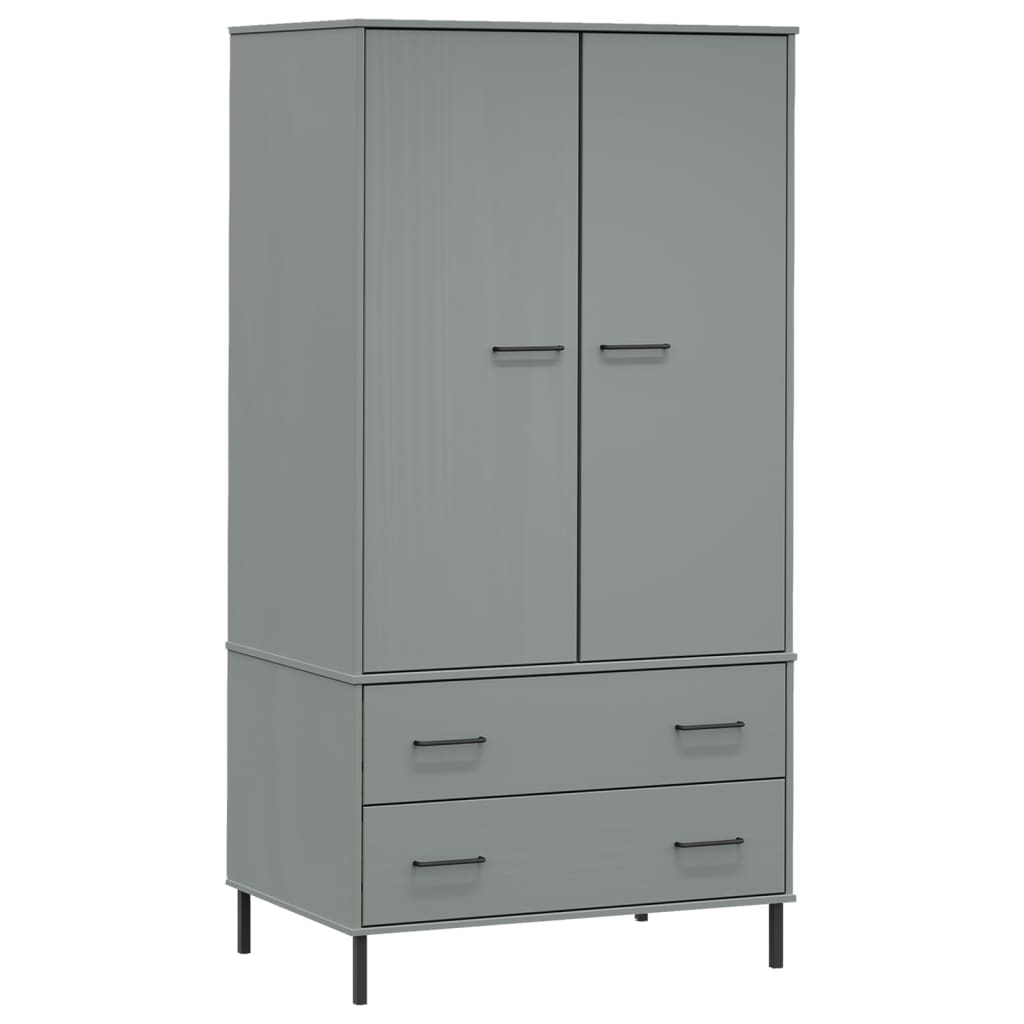 Wardrobe OSLO metal legs grey 90x55x172.5cm solid wood