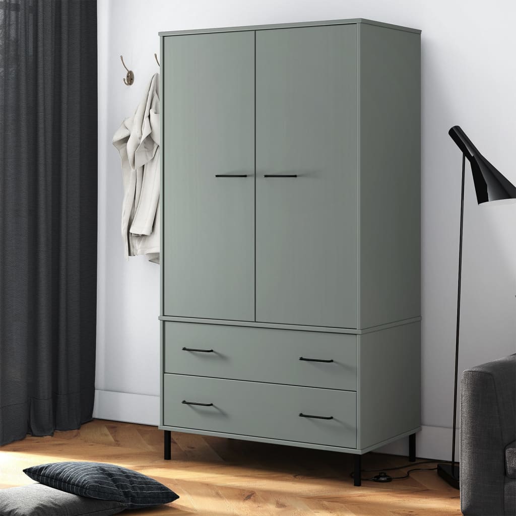 Wardrobe OSLO metal legs grey 90x55x172.5cm solid wood