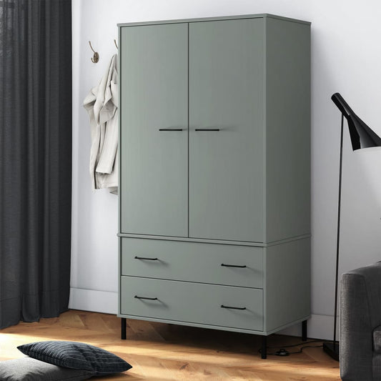 Wardrobe OSLO metal legs grey 90x55x172.5cm solid wood