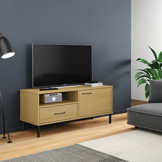 Meuble TV OSLO avec pieds en métal en pin massif marron