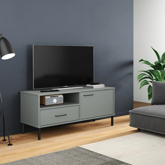 Meuble TV OSLO avec pieds en métal en pin massif gris