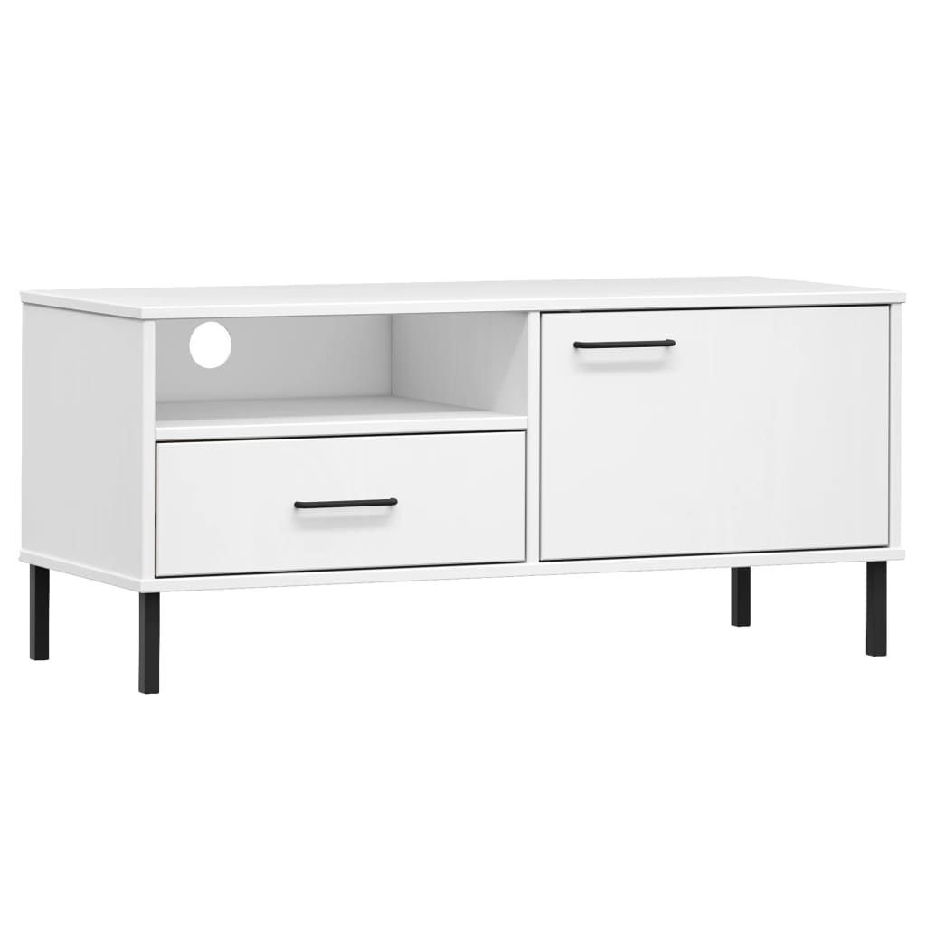 Meuble TV OSLO avec pieds en métal en pin massif blanc