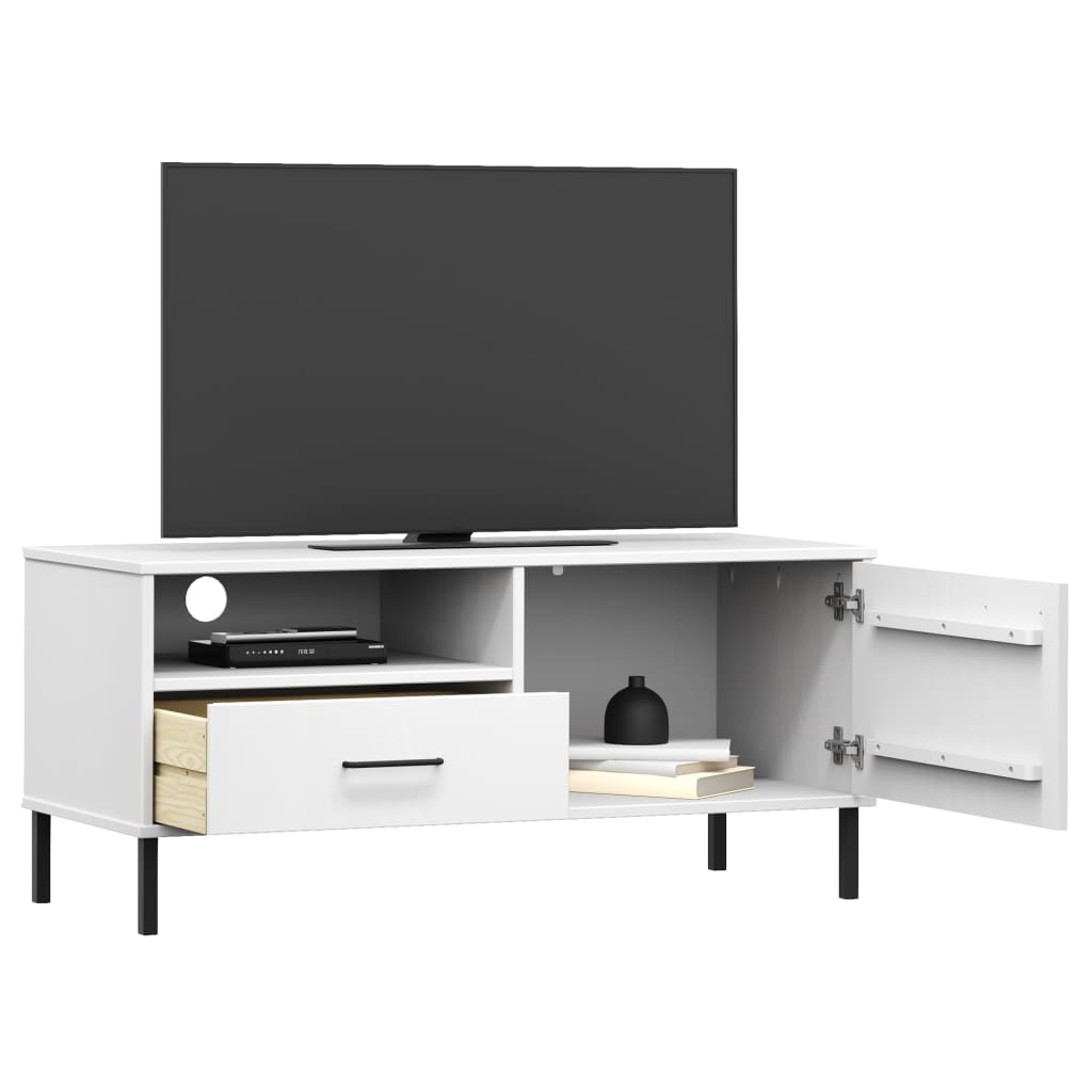 Meuble TV OSLO avec pieds en métal en pin massif blanc