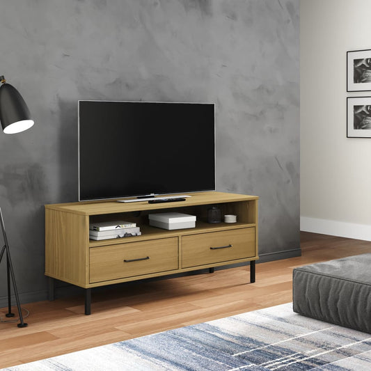 Meuble TV OSLO avec pieds en métal en pin massif marron