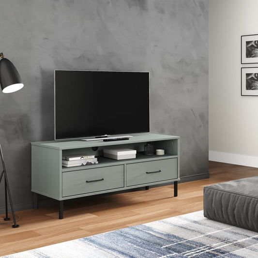 Meuble TV OSLO avec pieds en métal en pin massif gris