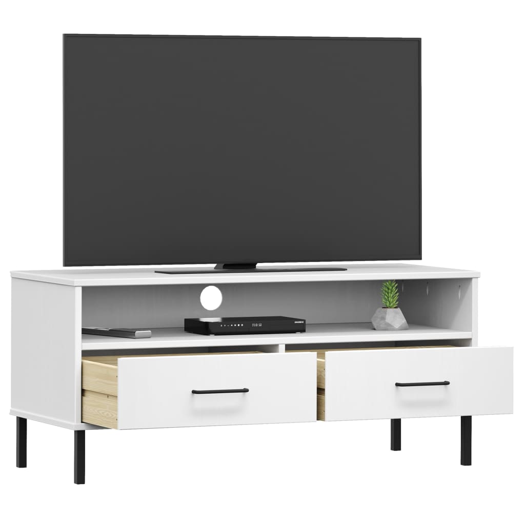 Meuble TV OSLO avec pieds en métal en pin massif blanc