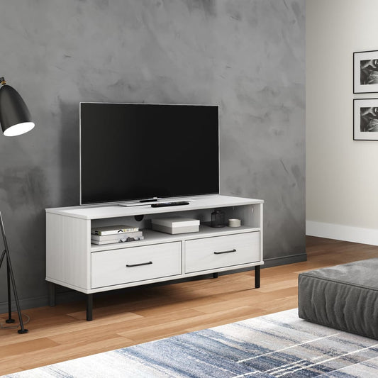 Meuble TV OSLO avec pieds en métal en pin massif blanc