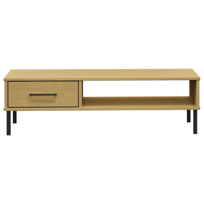 Couchtisch OSLO mit Metallbeinen Braun Massivholz Kiefer