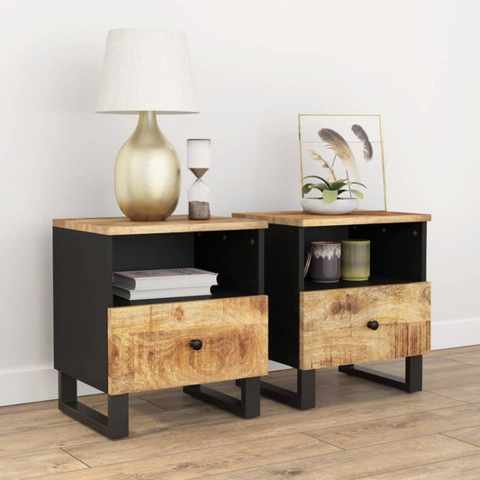 Tables de chevet, lot de 2, en manguier massif et matériaux dérivés du bois