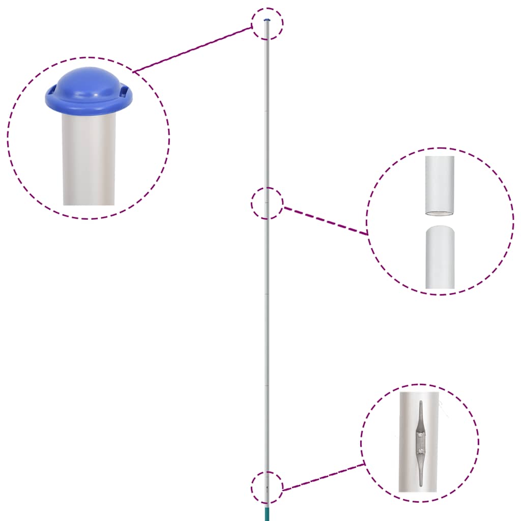 Fahnenmast Teilbar Silbern 6,08 m Aluminium