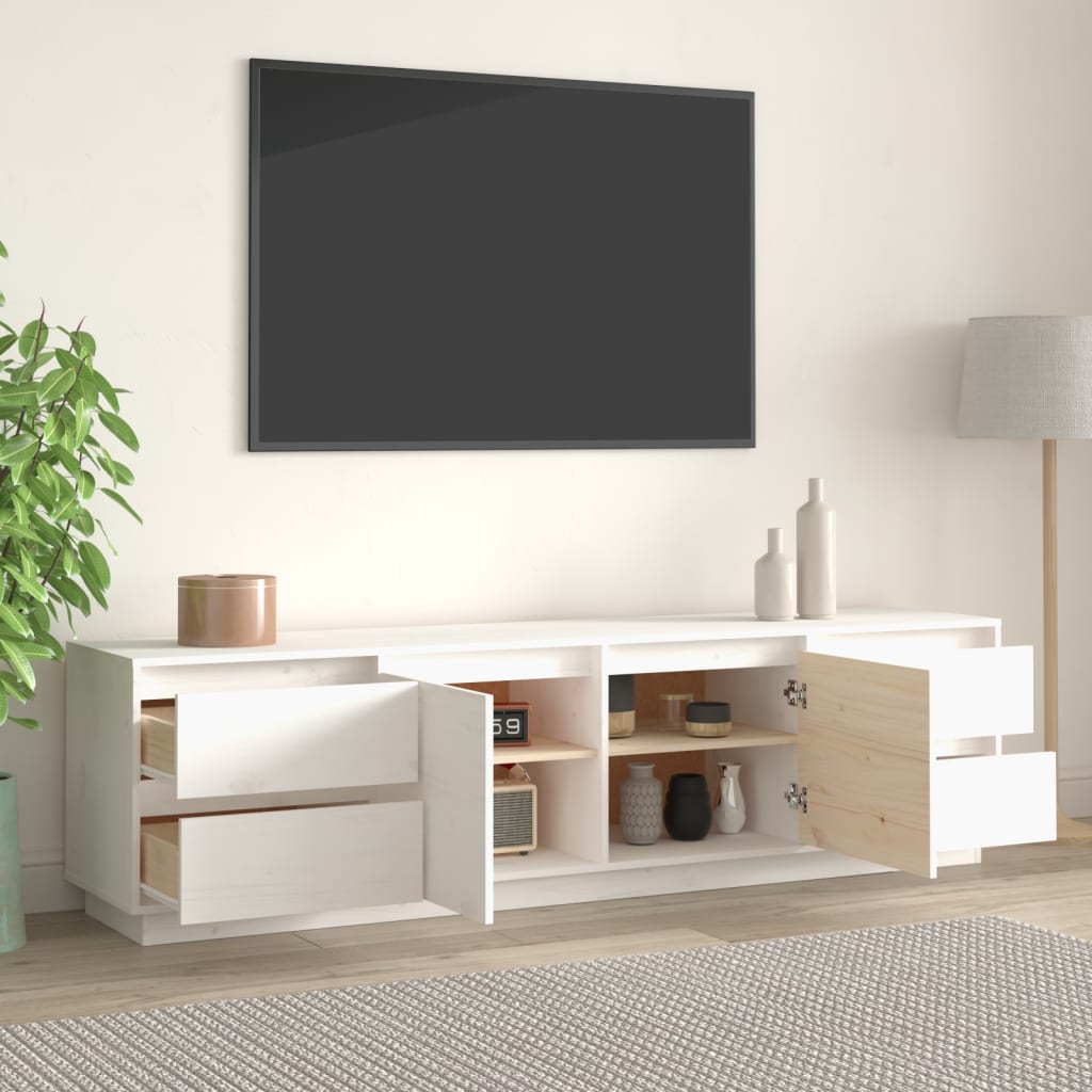 Meuble TV blanc 176x37x47,5 cm en bois de pin massif