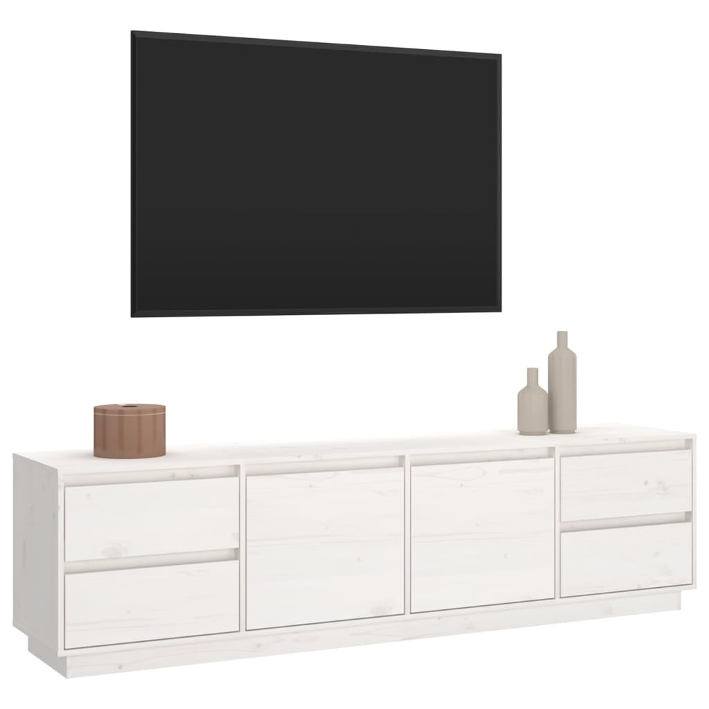 Meuble TV blanc 176x37x47,5 cm en bois de pin massif