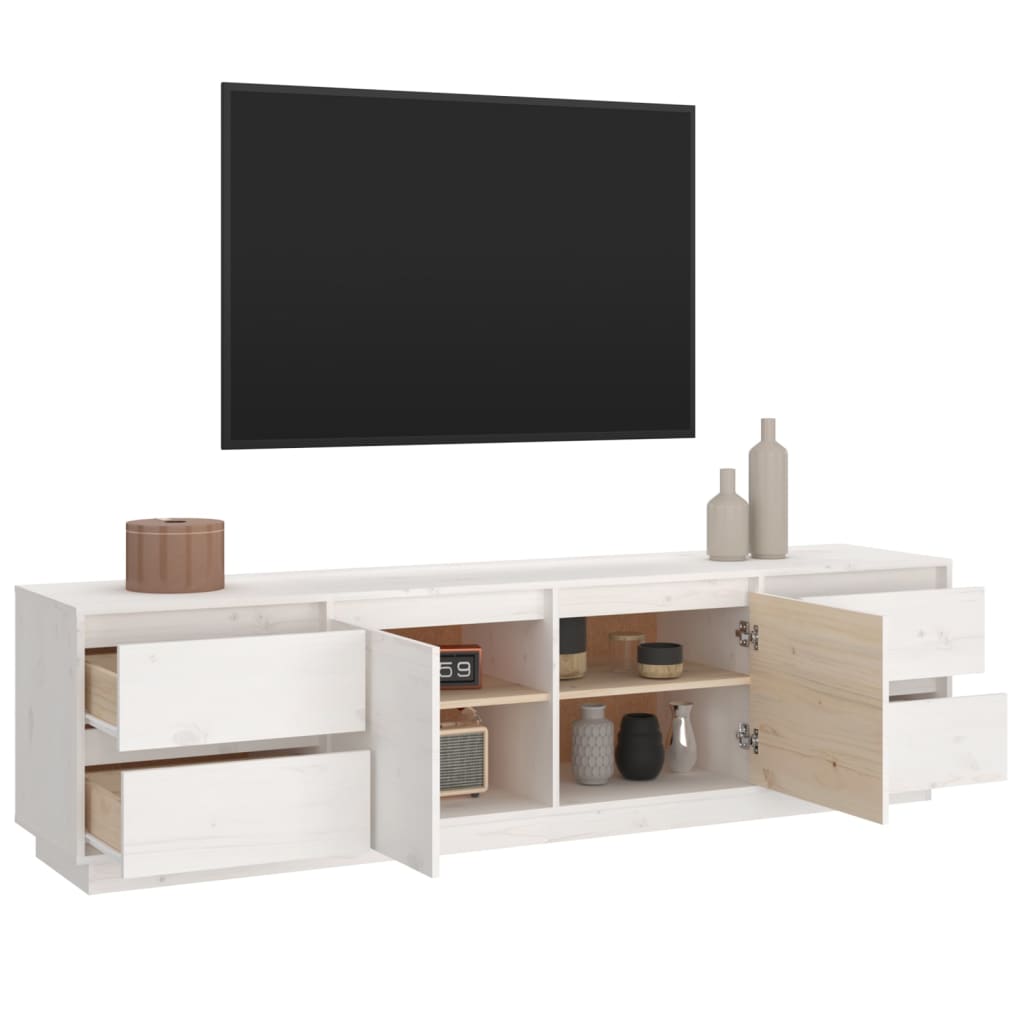 Meuble TV blanc 176x37x47,5 cm en bois de pin massif